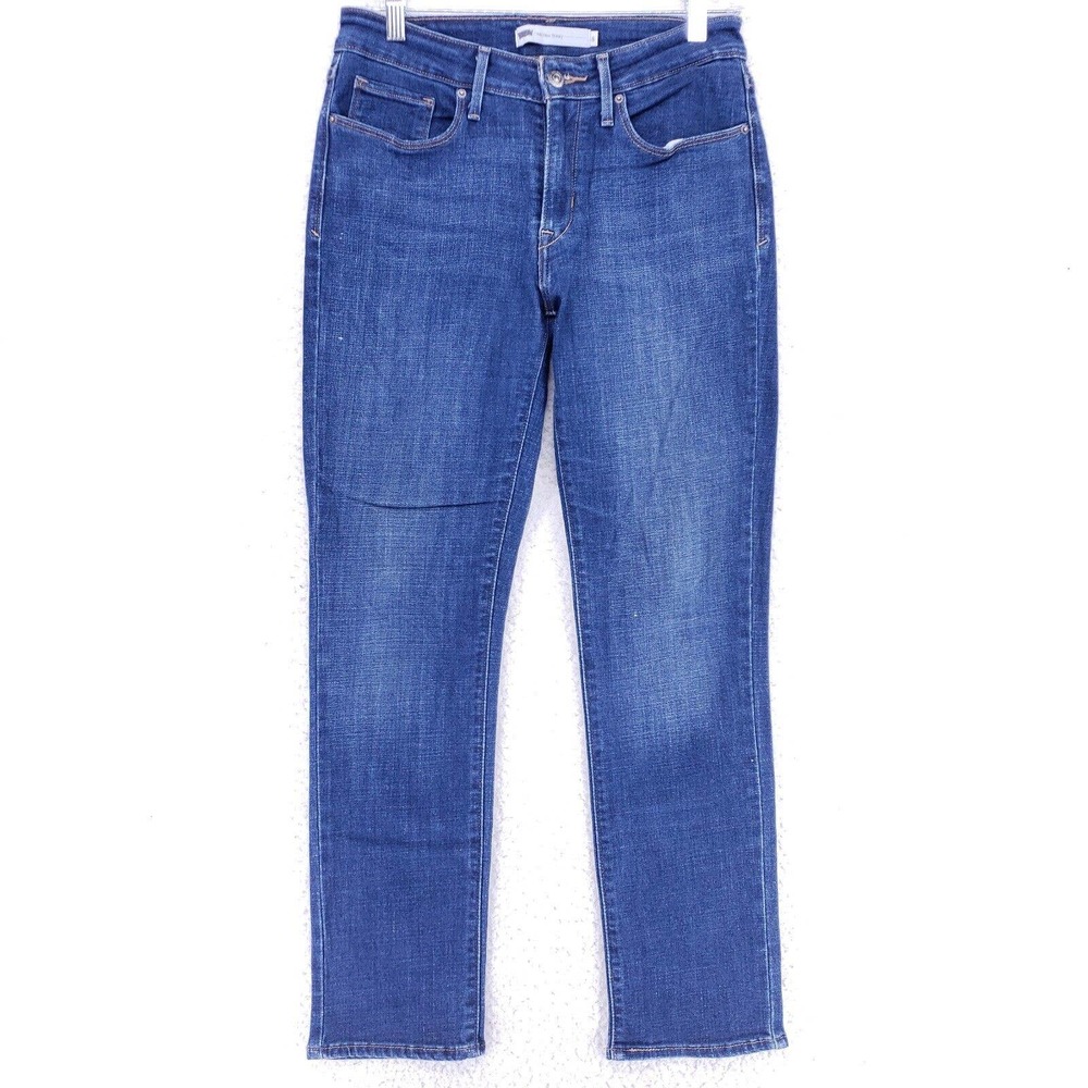 Levis Jean Women Size 8 Blue Denim Cotton Straight Stretch Mid Rise VTG Casual